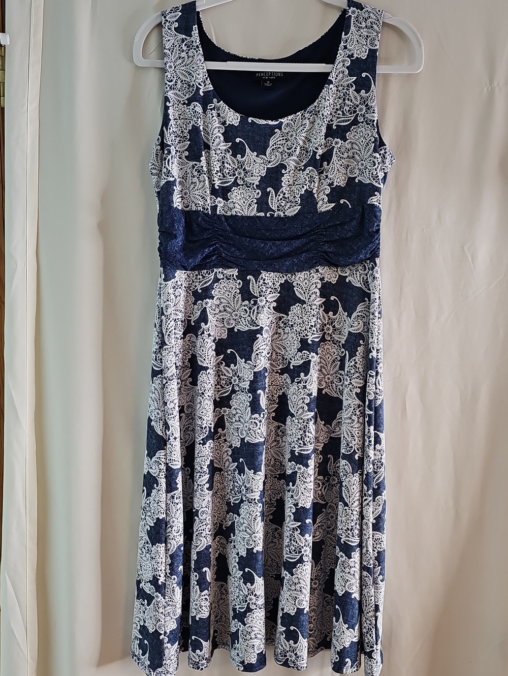 Perception Navy and White Lace-Print Dress